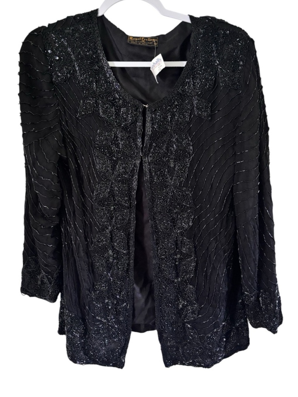 NWT Vintage Royal Feelings Black Beaded Silk Evening Jacket
